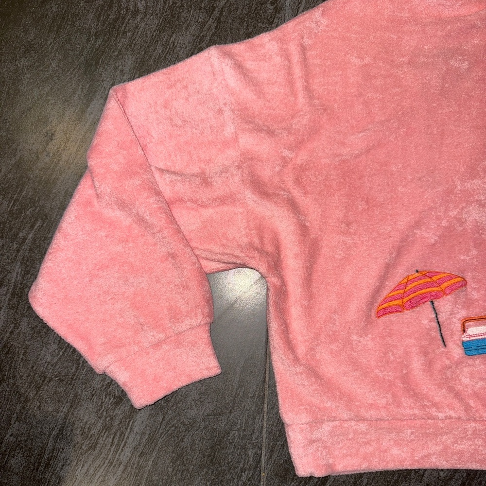 Celandine Pink Hooded Terry Crop Sweatshirt with Flamingo Embroidery - Picture 9 of 15